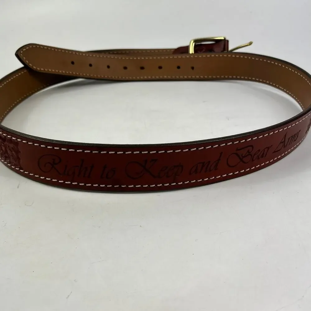 NRA RKBA Right To Keep And Bear Arms Brown Leather Belt Sz46 Brass USA Western